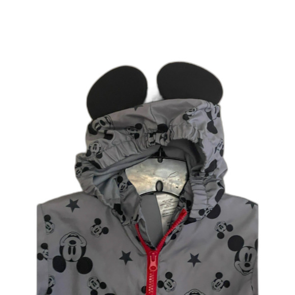 Disney Mickey Mouse Windbreaker Jacket Boys 3T Grey Full Zip Hood w/ Ears Coat - Picture 5 of 7